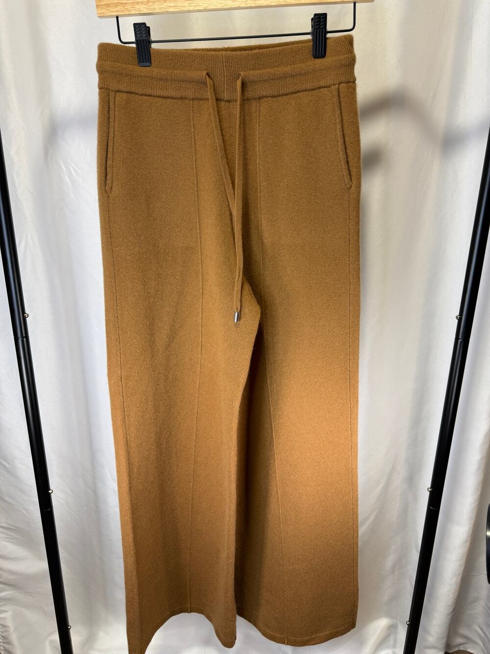 LILYSILK 100% Cashmere Wide Leg Knit Pants Women’s Small Camel Drawstring